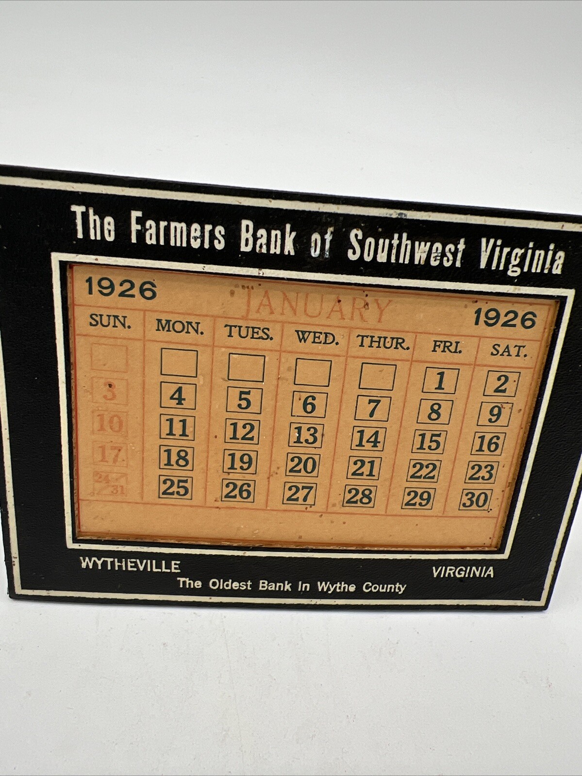 Vintage 1926 Paper Calandar Farmers Bank of Southwest Virginia