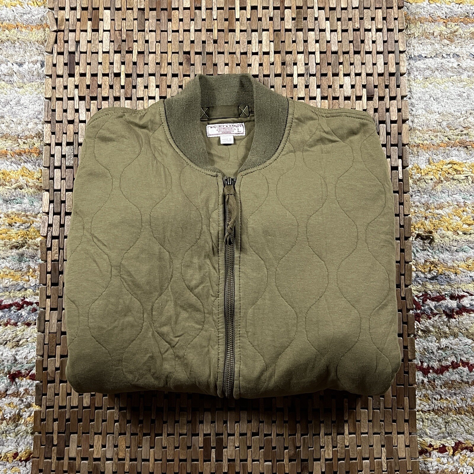 J CREW Wallace & Barnes Quilted Bomber Jacket in Forest Green Size L for Men