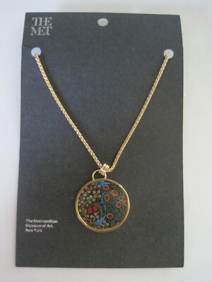 MMA The Met William Morris Enamel Pendant Flowers Gold Tone New