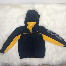 Nautica Vintage Big Boys Navy Blue Yellow Nylon J Class Jacket Size 7X Hood