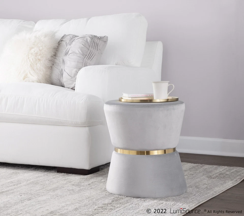Otomana contemporánea LumiSourc en terciopelo plateado y metal dorado Foto 4 de 4