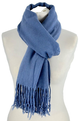 Schal Tuch Halstuch Damen Blau mit Fransen 100% Polyacryl Pia Rossini 