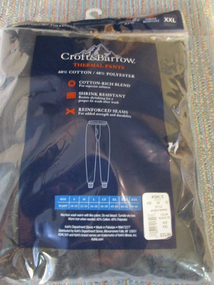 Pantalones térmicos Croft & Barrow de algodón tejido negro liso SR $22 NUEVOS Foto 2 de 3