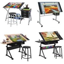 Drafting Table Station Glass Top Drawing Desk Craft Station Artist Multi Type