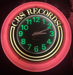 CBS Records Neon Green & Pink Clock Working Time & Lights 1988 Advertising