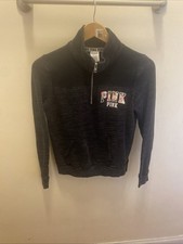 Pink Victoria's Secret 1/4 Zip Sweatshirt Pullover Women's XS Long Sleeve Black