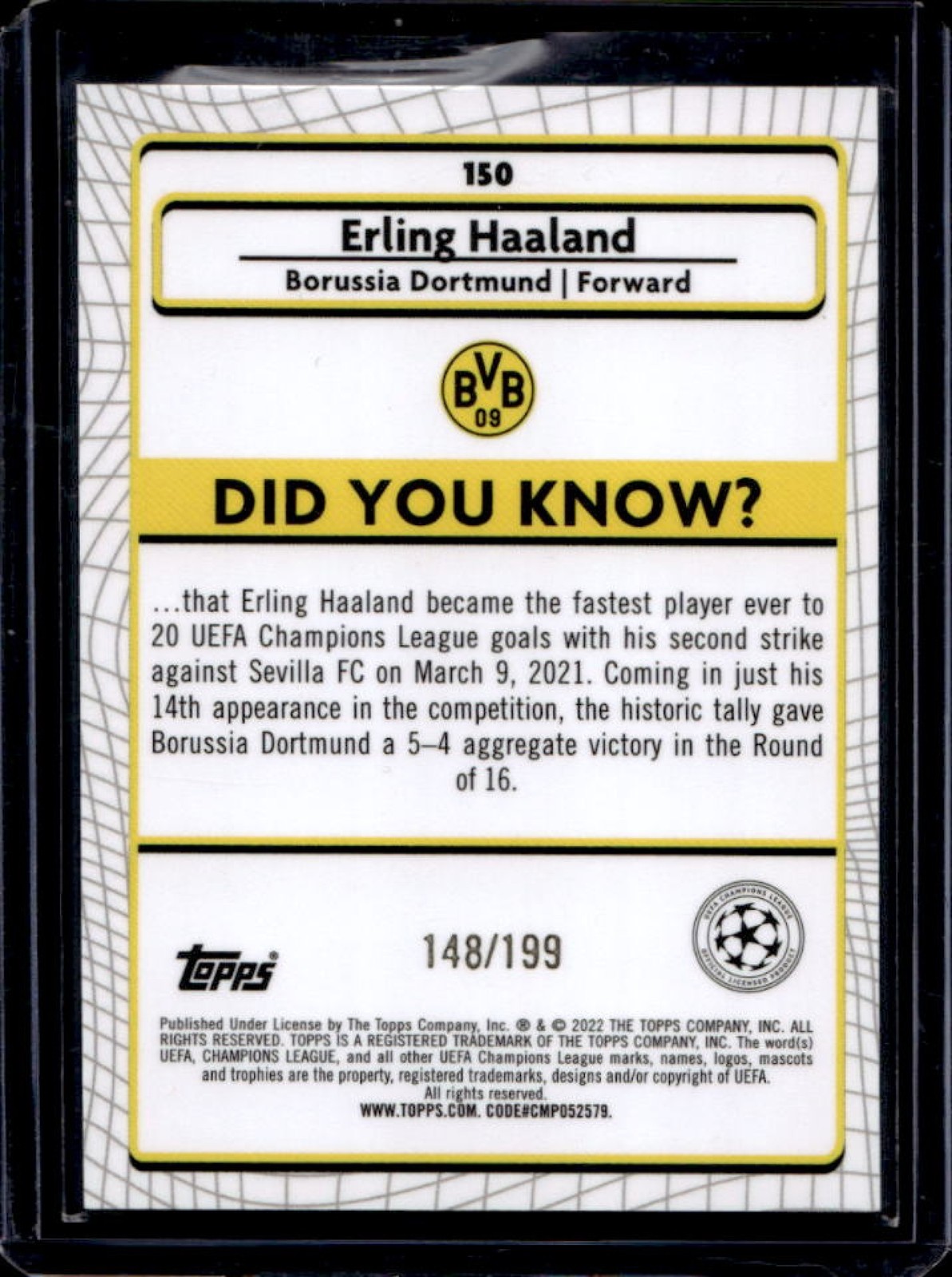 2021-22 Topps Merlin Chrome UEFA Erling Haaland Aqua Speckle Refractor #/199 view 2