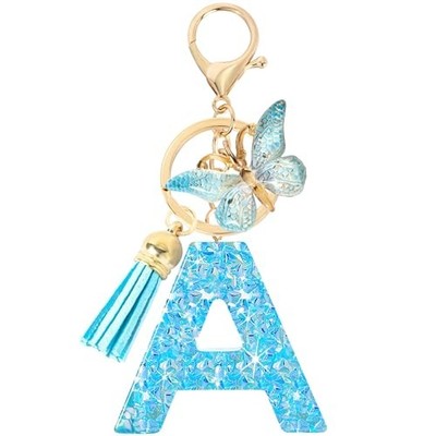 Initial letter Keychains for Women Girls Tassel A-blue Dream Butterfly