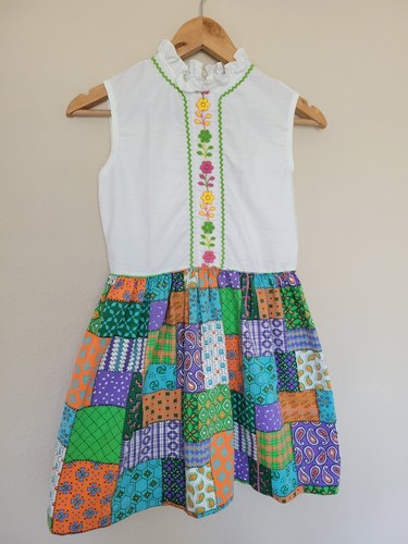 Carol Evans Shift Dress Girls Sz 8- 10 ? Patchwork Print Embroidered Floral READ - Picture 2 of 9