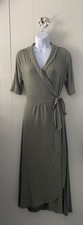 Quince Wrap Dress Sz Large Sage Green Tencel Midi Short Sleeve Tie Front NWOT