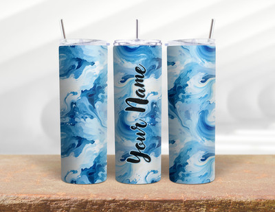 Personalized Blue Wave Tumbler 20 Oz Stainless Steel, Ocean Travel Cup by Mugzan