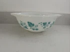 Vintage Pyrex gooseberry cinderella mixing bowl, white with turquoise pattern