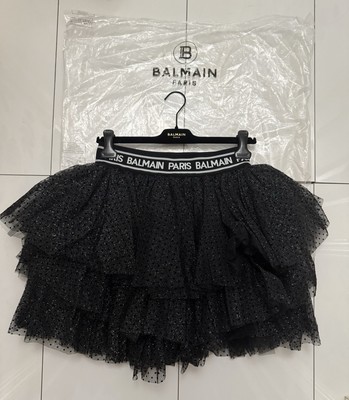Balmain schwarz Glitzer Tüll Stufenrock-Größe 16A