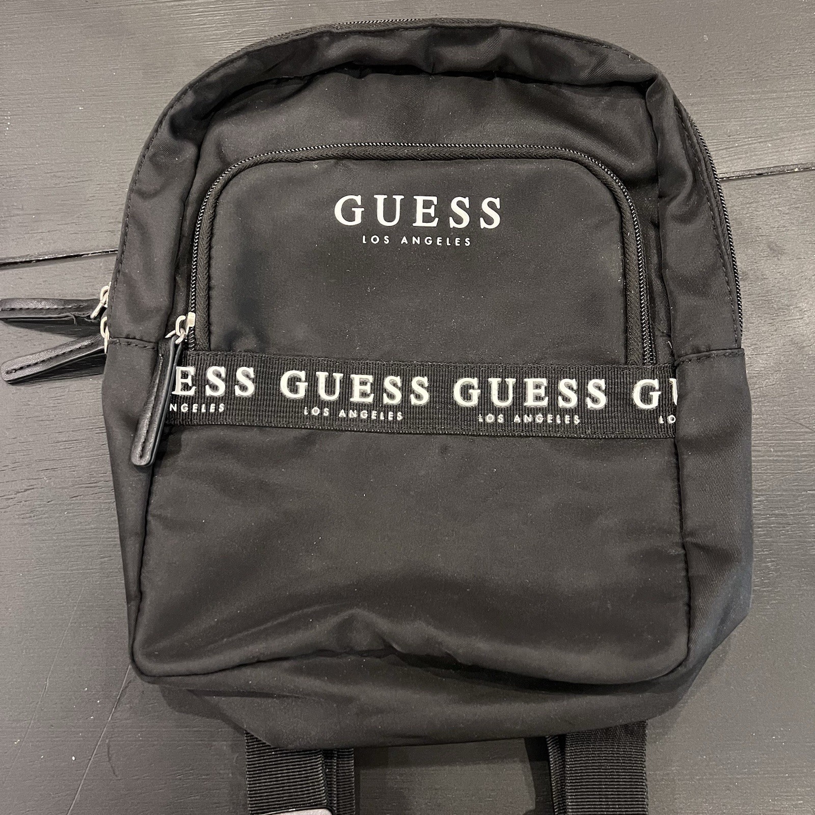 GUESS Small Black Adjustable Backpack With Two Zi… - image 1