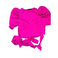 FTF Fashion to Figure Pink Puff Sleeve Wrap Crop Top Size 1 NWT Bold Feminine