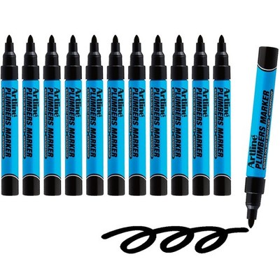 Artline Plumbers Permanent Markers, Professional Series, For Use On Wet Black 