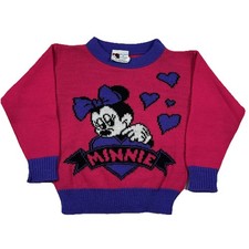 Vintage 90s Disney Minnie Mouse Pink Purple Girl Sweater Mickey Friends