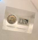 1964 Kennedy Silver Dollar Coin And Stamp Lucite Paperweight Set