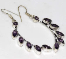 925 Silver Plated Amethyst Earrings 2.4" Ethnic Gift New Collection Gift JW