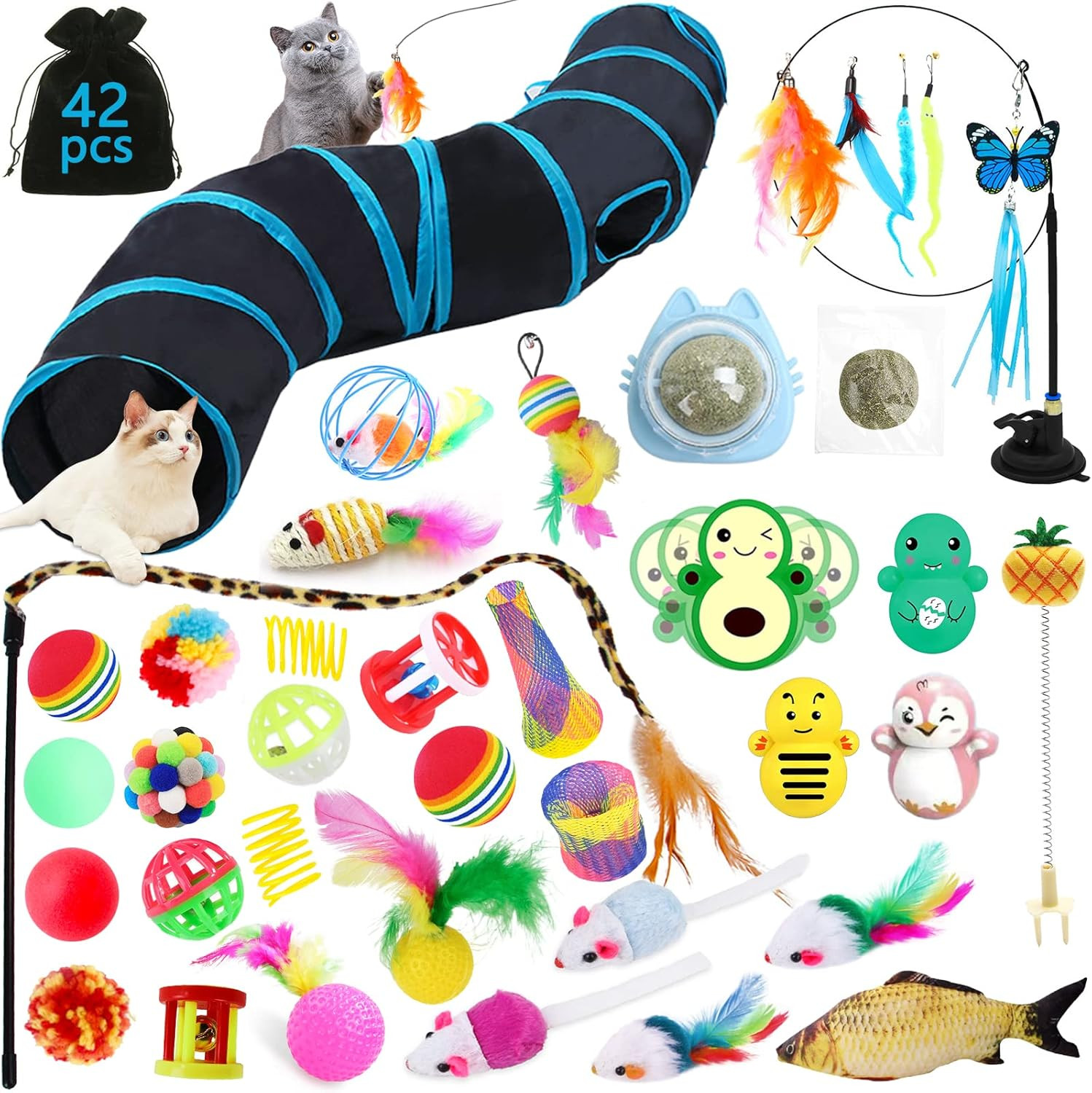Set Di Giocattoli per Gatti,42 Pezzi Giochi per Gatti,Gioco Gatto Da Interno Set