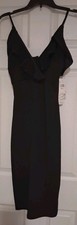 "Almost Famous" Womens Cocktail Dress, Sz Small, Black, Spaghetti Strap, Ruffles