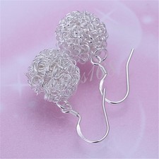 925 Sterling Silver Tarnish-Resistant 0.75" Round Mesh Ball Dangle Earrings Z324