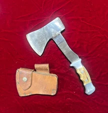 R. H. Ruana, M Stamp Hatchet With Original Leather Sheath Circa 62’ to 82’