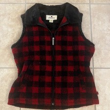 Woolrich Women's Vintage Faux Fur Buffalo Plaid Red/Black Fleece Vest Size M