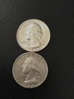 Two 1964 Silver Washington Quarters=D mint mark=nice condition==check it out==