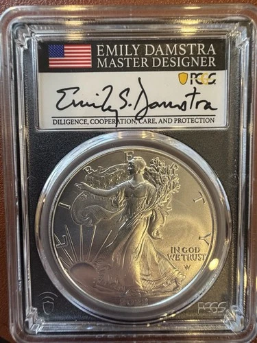 2022 American Silver Eagle PCGS MS70 First Day of Issue Damstra Signed ASE
