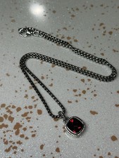 David Yurman Sterling Silver 925 20 Necklace Garnet 14 Mm Pendent