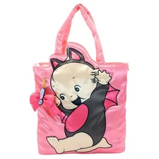 Kewpie Bat Pink Puffy Tote Bag w/Ribbon Charm for Women Travel Crossbody Bag