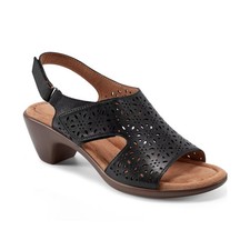 Women's Calix Laser Cut Leather Slingback Sandals Black Leather