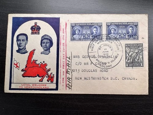 Canada Newfoundland 1939 KGVI Royal Visit First Day over FDC St John's Postmark
