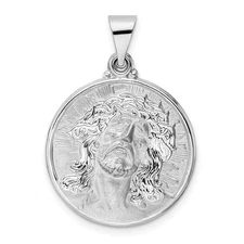 14k White Gold Polished and Satin Hollow Jesus Face Disc Pendant Gift for Her