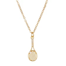 Tennis Racket Pearl Pendant Necklace - Sports Charm Crystal Pendant Gift for Ten