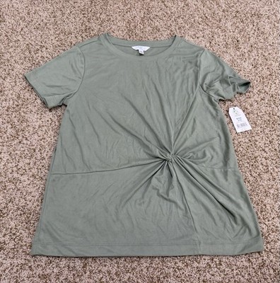 Time And Try Women s Short Sleeve Twist Sandwash T-Shirt Size S (4-6) Green