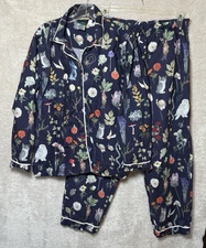 Pottery Barn Teen Harry Potter Herbology 2 Piece Pajamas Sz M Loose Fit Blue