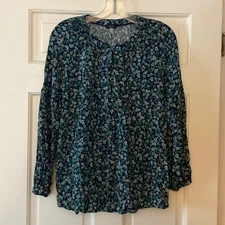 Joules Odette Blouse Navy Ditsy Floral Button Front Pleated Long Slv US Size 6
