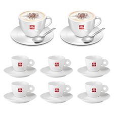 6 Tazzine Caffe'  Illy  In Porcellana e 2 tazze illy cappuccino con piattino