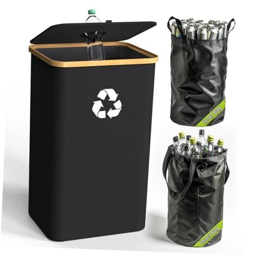 Recycling Bin for Kitchen Indoor Home, Large 100L Recycle Bin 26 Gallon Black-image