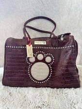 Brown Paw Pet Carrier by House of Dog. Faux Crocodile Leather, Handset crystals 