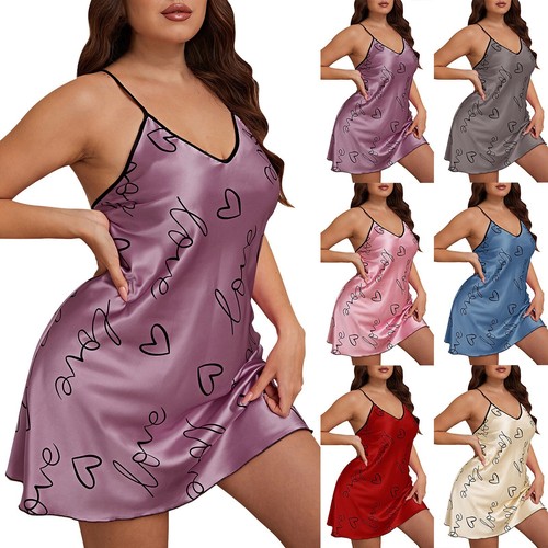 Plus Size Women's Lingerie Sexy Nightwear Spaghetti Strap Nightgown Chemise