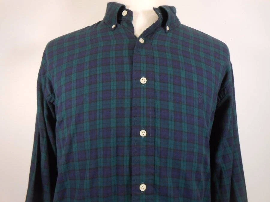 Bonita Camisa Para Hombre 17 1/2 34/35 Ralph Lauren A Cuadros Oscuros Calce Clásico LS Botón Usada en Excelente Condición Foto 2 de 4