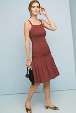 Anthropologie Escondido Smocked Drop Waist Dress Wine Mauve Size L $150