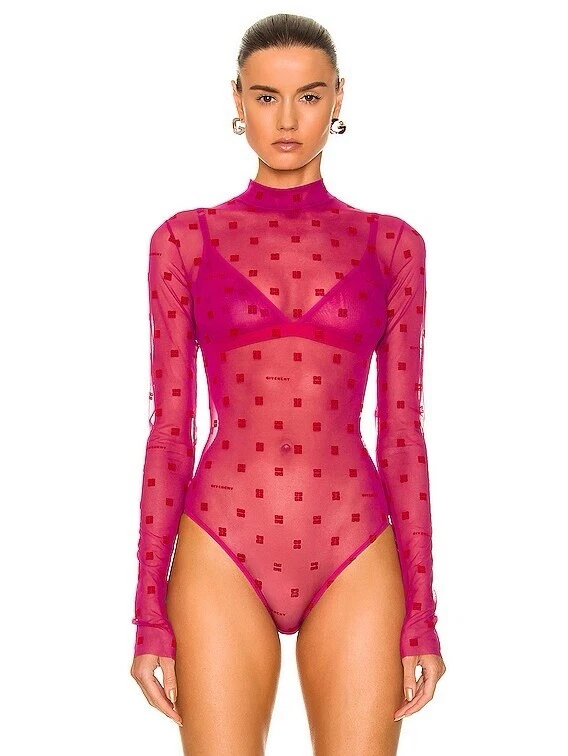 Givenchy — Givenchy 4G JACQUARD BODYSUIT Long Sleeve Fuchsia PINK S/M + Matching 4G Bra Med