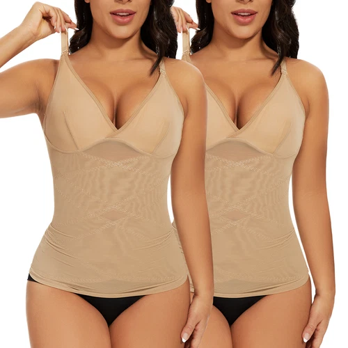 Prendas moldeadoras con cuello en V y sujetador incorporado control de abdomen adelgazante entrenador de cintura EE. UU. para mujeres - Imagen 20 de 25