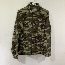 Cabelas Youth Boys XL Green Camoflauge Fleece Full Zip Top Warm EUC C4