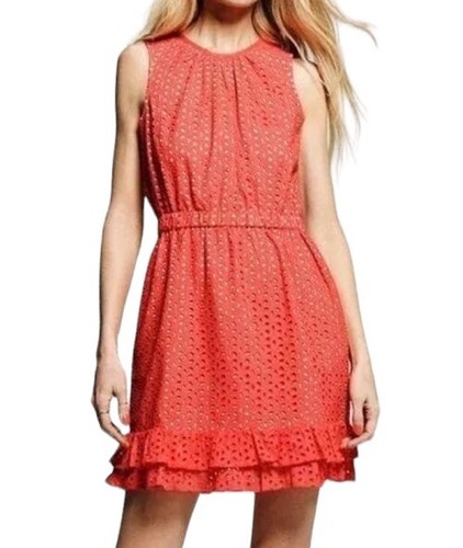 Anthropologie Peter Som Dress 4 Orange Sleeveless Eyelet Lace Ruffle Mini Summer - Picture 4 of 12