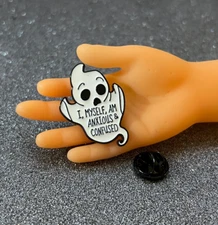 Anxious Ghost Enamel Pin | Spooky & Relatable Collectible - Gift for Ghost Lover